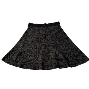 Alfani Jacquard Knit Black and Gray Print A Line Pleated Flare  Skirt Size Large